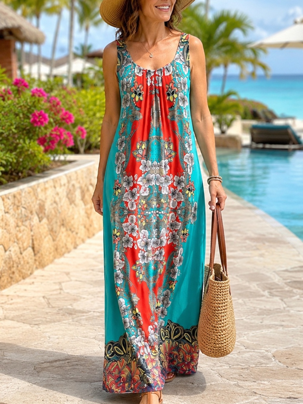 Size 14 Tropical Floral Maxi Dress | Vacation Resort Cruise Wear